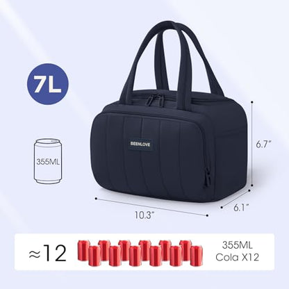 Lunch Box for Women 7L Soft Insulated Lunch Bag Reusable Leakproof Lunch Cooler for Work Meal Picnic Hiking Navy Blue - color: Navy Blue