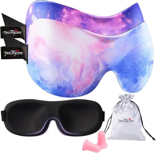 PrettyCare 3D Sleep Mask 2 Pack,Eye Mask for Side Sleeper -3D Contoured Sleeping Mask with Light Blocking for Women- No Eye Pressure Blindfold Night Masks with Ear Plugs & Travel Bag (Black& Fire) - color: Black& Fire