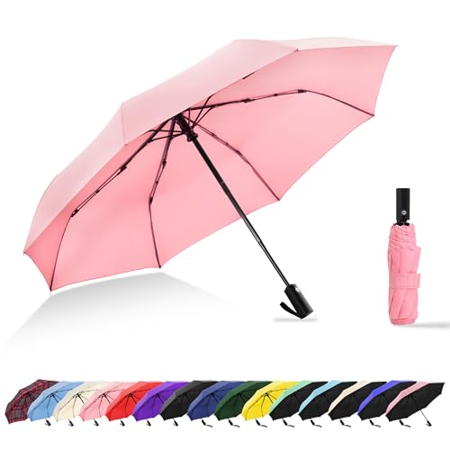 Travel Umbrella UV Sun Protection - Compact Mini Travel Size Automatic Windproof for Backpack or Purse, Lightweight Outdoor Parasol - color: Light Pink