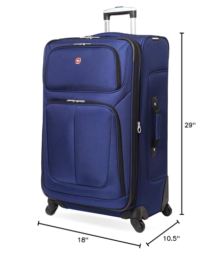 SWISSGEAR Sion Softside Expandable Spinner Luggage Durable Lightweight Travel Suitcase, Blue, Checked-Large - color: Blue, size: Checked-Large