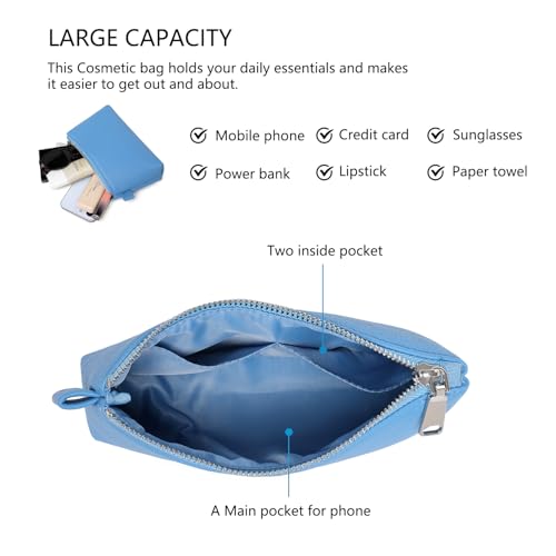 30 Color PU Faux Leather Travel Toiletry Bag for Women, Mini Cosmetic Pouch Organizer with 2 Dividers, Easy Clean Makeup Bag for Purse, Gift Idea (PU Faux Leather/Gentian Blue) - color: PU/Gentian Blue