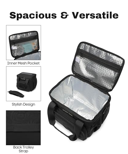 SUNNY BIRD 12L Large Insulated Lunch Bag, Leakproof and Foldable Lunch Cooler Box for Women Adult and Men, Fits 18 Cans (Black 01) - color: Black 01