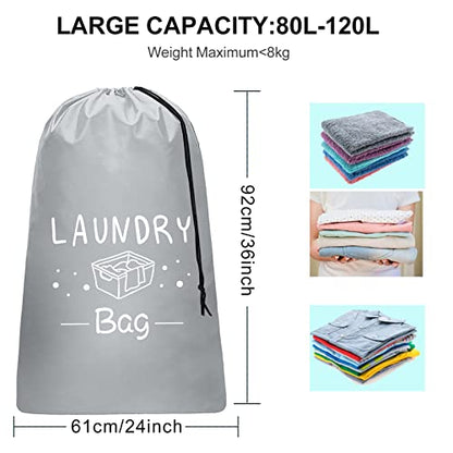 Sylfairy 2 Pack Extra Large Travel Laundry Bag, Dirty Clothes Organizer with Drawstring,Heavy Duty Travel Laundry Bags,Easy Fit a Laundry Hamper Travel Essentials - color: Pink+Light Grey
