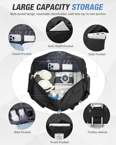 Expandable Travel Duffle Bag for Women Men, Large Gym Bag Travel Tote Bags, Waterproof Carry On Personal Item Bag Airline Approved, Workout Weekender Bag for Overnight Trips with Luggage Sleeve, Black - color: C-Black