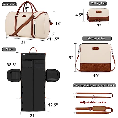 Convertible 2-in-1 Garment Bags for Travel, 50L Carry On Garment Duffle Bag With Shoe Compartment Large Weekender Bag for Women Men Hanging Suitcase Suit Travel Duffel Overnight Bags 4pcs Set - color: A-off White