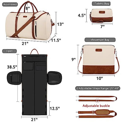 Convertible 2-in-1 Garment Bags for Travel, 50L Carry On Garment Duffle Bag With Shoe Compartment Large Weekender Bag for Women Men Hanging Suitcase Suit Travel Duffel Overnight Bags 4pcs Set - color: A-off White