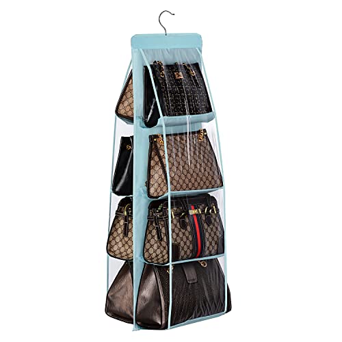 Lirex Handbag Hanging Purse Organizer for Closet, 8 Pocket Handbag Storage Organizer Hanger Oxford Cloth Closet Organizer for Family Closet Bedroom, Foldable and Universal Fit, Light Blue - color: Light Blue