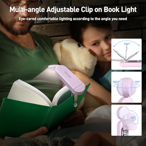 VAVOFO USB Rechargeable Book Light, Blue Light Blocking, Amber Light Clip On Bookmark Shaped Reading Light, Eye Care 6 LEDs Book Light for Bookworms Reading in Bed with 9 Lighting Modes (Pink Purple) - color: Pink Purple