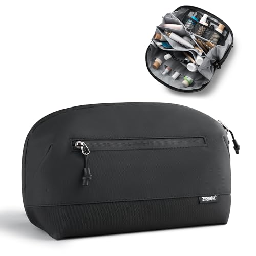 Zikurat Toiletry Bag for Men & Women, Travel Dopp Kit with Magnetic Pouch, Waterproof Zipper & Wet Dry Separation, 180° Lay Flat Cosmetic Organizer, Large Capacity Travel Essentials (S/M/L) - color: Black, size: Small