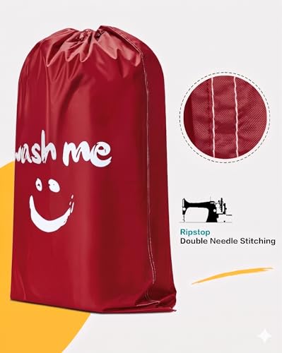 HOMEST 2 Pack XL Wash Me Travel Laundry Bag, Dirty Clothes Organizer, Large Enough to Hold 4 Loads of Laundry, Easy Fit a Laundry Hamper or Basket - color: (Ⅰ-Wash me)Black & Red