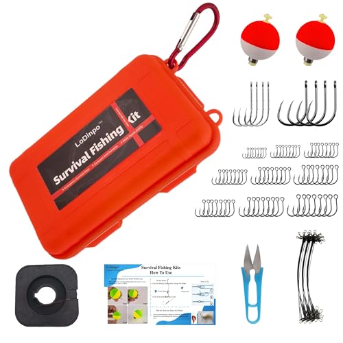 Mini Survival Fishing Kit Small Emergency Fishing TackleBox Pocket Outdoor Fishing Set Travel Party Fishing shoebox Surf Survivalist Fishing Accessories Pack Fishing Gear Gifts for Starter Men - color: Wildfire Orange