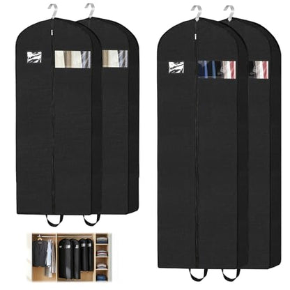 4-Pack Garment Bags for Storage & Travel - 60" & 43" Hanging Clothes Bags with 4" Gusset, Clear Window, Handle & ID Holder | Suit, Dress, Coat Covers for Closet Organization - size: 60" & 43"- 4 Pack
