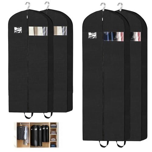 4-Pack Garment Bags for Storage & Travel - 60" & 43" Hanging Clothes Bags with 4" Gusset, Clear Window, Handle & ID Holder | Suit, Dress, Coat Covers for Closet Organization - size: 60" & 43"- 4 Pack