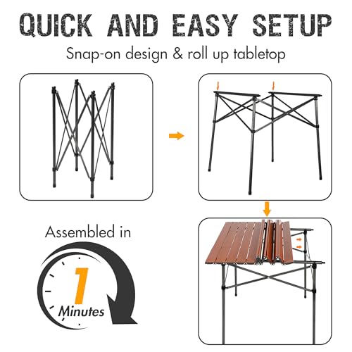Portal Lightweight Aluminum Folding Square Table Roll Up Top 4 People Compact Table with Carry Bag for Camping, Picnic, Backyards, BBQ, Brown - color: Brown