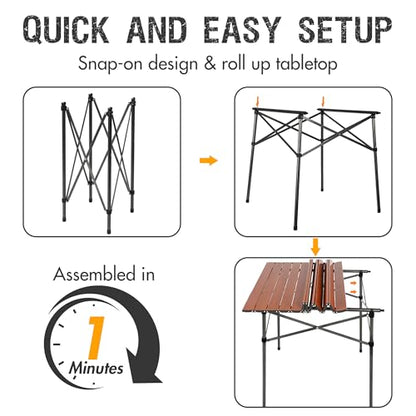 Portal Lightweight Aluminum Folding Square Table Roll Up Top 4 People Compact Table with Carry Bag for Camping, Picnic, Backyards, BBQ, Brown - color: Brown