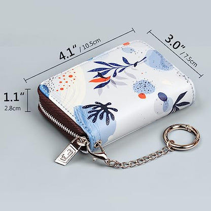 FurArt Zipper Wallet Women, RFID Blocking Credit Card Wallet, Business Card Holder, Compact Size KeyChain Wallet - color: Foliage