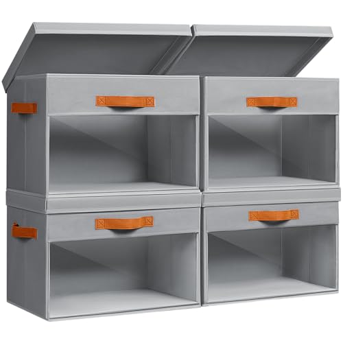 Homsorout Large Storage Bins with Lids - 4 Pack Foldable Decorative Organizers with Clear Windows & Handles, Cube Storage Organizers for Clothes, Blankets, Sweaters, Sheets, Grey - color: Grey, size: 16.5 Inch-4 Pack