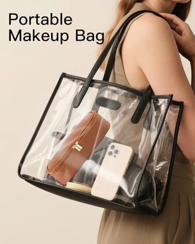 Vlando Travel Makeup Bag,Small Makeup Bag for Women,Gifts for Women Girls, Makeup Pouch Purse Travel Essentials Toiletries-Brown - color: 01-Brown