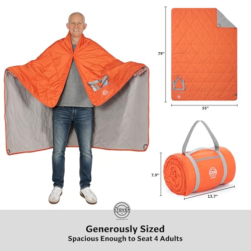 STOVER Large Waterproof Outdoor Stadium Blanket- Extra Thick Soft Fleece Camping Blanket for Travel, Picnics, Sports, Dogs- 79"x55" Warm, Windproof, Sand-proof, Lightweight, Packable (Game Day Orange) - color: 01 - Game Day Orange