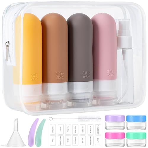 16pack Travel Bottles for Toiletries, TSA Approved LeakProof Squeezable Silicone Toiletry Containers for Shampoo, Conditioner, 3oz Portable Refillable Traveling Size Liquid Containers (16Pcs/Apricot) - color: 16PCS/Apricot