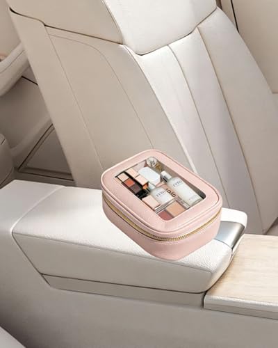 2Pcs Clear Makeup Bags Set - Portable Clear Cosmetic Bag Case Travel Makeup Brush Bag Waterproof Makeup Pouch TSA Approved Toiletry Bag Car Organizer Bag for Women (Dusty Pink Set) - color: Dusty Pink Set