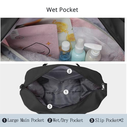 Travel Gym Bag for Women, LANBX Tote Bag Carry on Luggage Sport Duffle Weekender Overnight Bags with Wet Pocket (Black) - color: Black