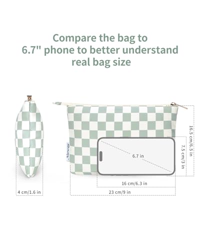 Narwey Small Makeup bag for Purse, Small Makeup Pouch for Purse Cosmetic Bag with Zipper, Cute Make up Pouch for Women Girls (Mint Green Checkerboard) - color: AB-Mint Green Checkerboard