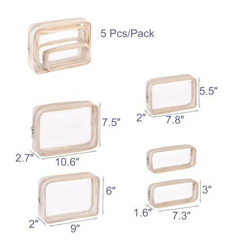 Remobia Hicol TSA Approved 5-Piece Diaper Bag Organizer Pouch Set Clear Waterproof TPU Kids Toiletry Storage Set Travel Packing Clutch Cube Bags for Baby Nursing(Cream leather) - color: Cream leather