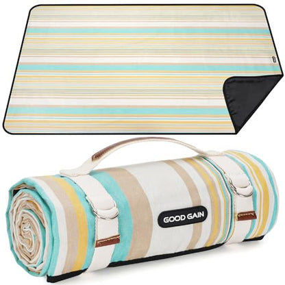 G GOOD GAIN Picnic Blanket Waterproof & Sand Proof,Beach Blanket Portable with Carry Strap, XL Large Foldable Picnic Rug Machine Washable for Camping Party,Wet Grass,Kids Playground.(Pineapple Yellow) - color: Pineapple Yellow