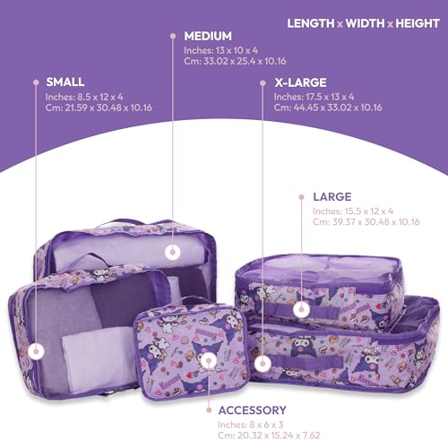 Sanrio's Hello Kitty Packing Cubes - 5 Piece Packing Cube Bags - Travel Essentials - Suitcase Luggage Organizer Set - Hello Kitty and Friends, My Melody, Kerromi, Kerropi, Badtz-Maru (Kerromi) - color: Purple