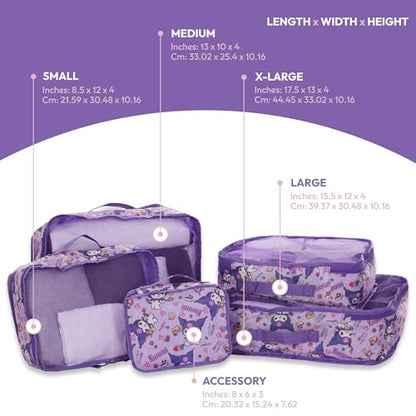 Sanrio's Hello Kitty Packing Cubes - 5 Piece Packing Cube Bags - Travel Essentials - Suitcase Luggage Organizer Set - Hello Kitty and Friends, My Melody, Kerromi, Kerropi, Badtz-Maru (Kerromi) - color: Purple