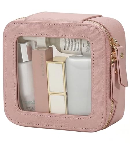 Aveniee Mini Clear Makeup Bag, Small Cosmetic Bags Travel Toiletry Pouch Organizer, TSA Approved Make up Case with Zipper, Car Bag for Essentials,Dusty Pink - color: Dusty Pink, style: Mini Chic
