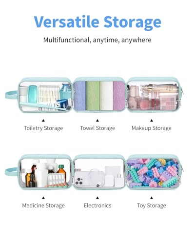 Narwey Clear Travel Toiletry Bags for Traveling Toiletries Men Women, Clear Makeup Bag Cosmetic Bag with Zipper, Make Up Pouch Organizer Bag with Handle, Skincare Beach Snack Medicine Bag, Green - color: Clear-Mint Green