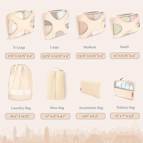 Shacke Packing Cubes for Travel 8 Set - Premium Luggage Organizer Bags - Versatile Travel Organizer for Women and Men - Optimized Packing Bags - Travel Essentials (Cream) - color: 8 Set - Cream, size: Set of 8