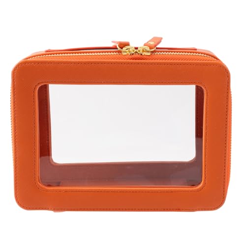 SANHECUN Toiletry bag waterproof cosmetic organizer with with handle large opening for travelling car organizers (Orange) - color: Orange