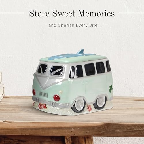 Young's Inc. Ceramic Cookie Jar - Cute Kitchen Counter Storage Canister with Lid - Perfect for Cookies, Coffee, Tea, Candy, Dog Treats, and More - Camper Van - Green, White, Blue - color: Green, White, Blue