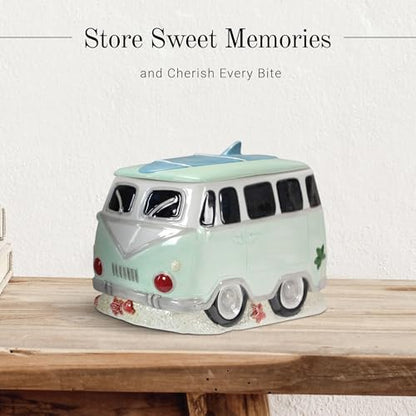 Young's Inc. Ceramic Cookie Jar - Cute Kitchen Counter Storage Canister with Lid - Perfect for Cookies, Coffee, Tea, Candy, Dog Treats, and More - Camper Van - Green, White, Blue - color: Green, White, Blue