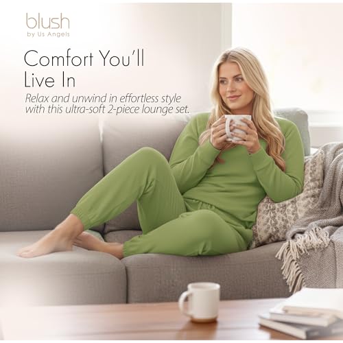 Blush by Us Angels 2 Piece Jogger Lounge Set for Women | Women's Travel Sweatsuit - Lightweight, Cozy Loungewear - color: Moss, size: Large