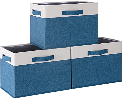 GhvyenntteS Storage Baskets for Shelves 3 Pack, Large Fabric Storage Bins with 3 Handles, Collapsible Closet Organizers and Storage, Sturdy Closet Organizer Bins/Laundry Room Organization, Blue - color: Blue & White, size: Large-3 Pack