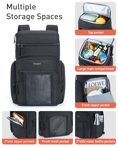 TOURIT Insulated Backpack Cooler: 30 Cans Waterproof Leakproof Soft Cooler Bag Beach Travel Picnic Camping - color: Black, style: 30 Cans 2.0