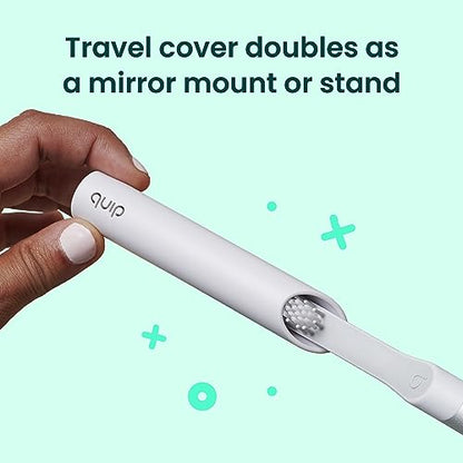 Quip Sonic Toothbrush for Adults with Timer - Includes Extra Brush Head and Travel Cover Mount - Electric, Soft Bristle Refill Head, Metal Handle, 3 Month Battery Life - Travel Toothbrush - Slate - color: Slate