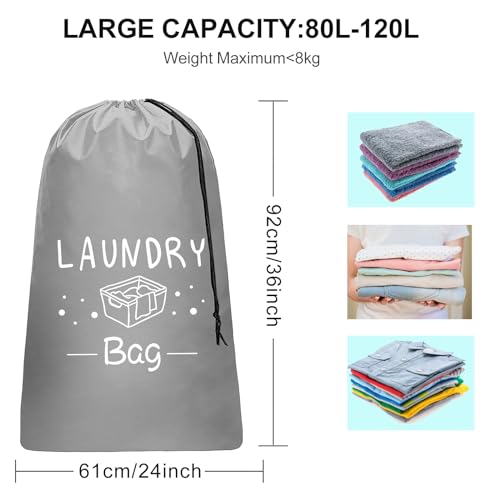 Sylfairy 2 Pack Extra Large Travel Laundry Bag, Rip-Stop Dirty Clothes Shoulder Bag with Drawstring, Heavy Duty Travel Laundry Bag, Large Laundry Hamper Liner (Black+Light Grey, 24" x 36") - color: Black+Light Grey