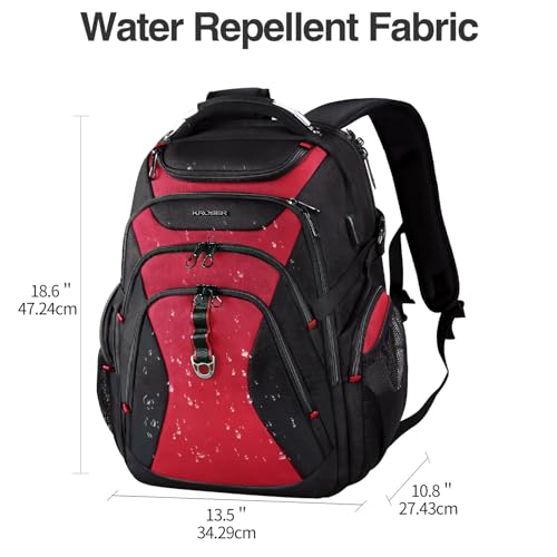 KROSER Travel Laptop Backpack 17.3 Inch XL Computer Backpack with Hard Shell Saferoom RFID Pockets Water-Repellent Business College Daypack Stylish Bag for Men/Women-Black Red - color: Black/Red-17.3, size: 17.3 inch