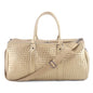 Weekender Bags for Women Woven Leather Travel Duffle Bag with Shoe Compartment, Carry On Garment Bag for Men Women, Large Capacity Water-resistant Gym Tote (Gold) - color: Gold
