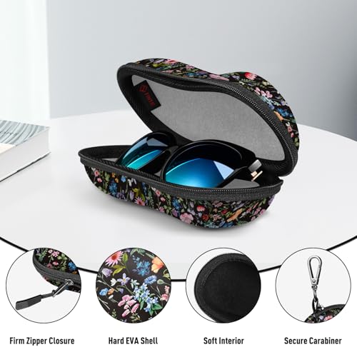 FINTIE Sunglasses Case, Hard EVA Shell Shockproof Sport Glasses Case with Metal Carabiner Travel Zipper Eyeglasses Holder - color: Z-black Floral