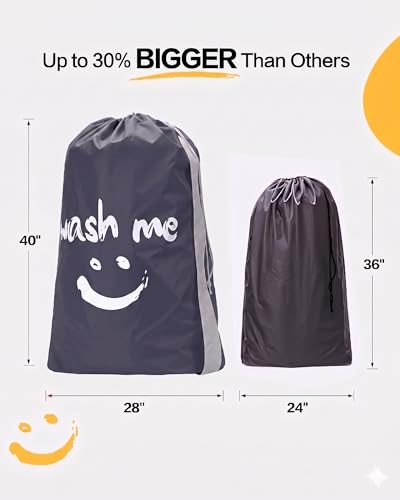 HOMEST 2 Pack XL Wash Me Travel Laundry Bag with Strap, Dirty Garments Organizer, Large Enough to Hold 4 Loads of Clothes, Easy Fit a Hamper or Clothing Basket, Grey and Sky Blue - color: (Ⅲ- With strap )Grey & Sky Blue