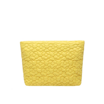 Puffy Quilted Makeup Bag for Women, Cosmetic Bag, Travel Toiletry Organizer Pouch Clutch (Yellow Flowers) - color: Yellow Flowers