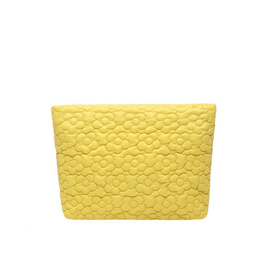 Puffy Quilted Makeup Bag for Women, Cosmetic Bag, Travel Toiletry Organizer Pouch Clutch (Yellow Flowers) - color: Yellow Flowers