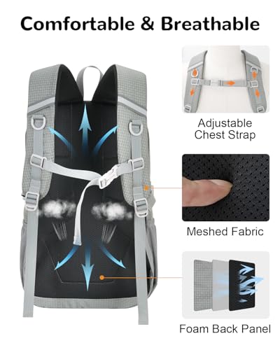 20L Small Waterproof Hiking Backpack Men Women, Lightweight Small Travel Backpack for Outdoor, Gray - color: Grey
