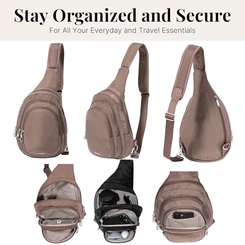 Baggallini Securtex® Anti-Theft Multi Zip Sling - Lightweight 8.6"x15.2" Travel Bag with Locking Zippers & RFID Protection - color: Portobello